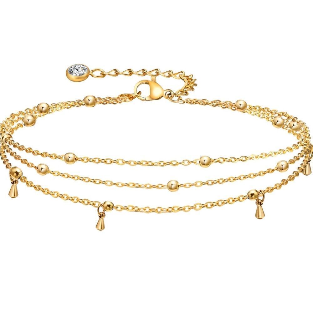 NEW 14K Gold Plated Elegant Gold Layered Ankle Bracelet